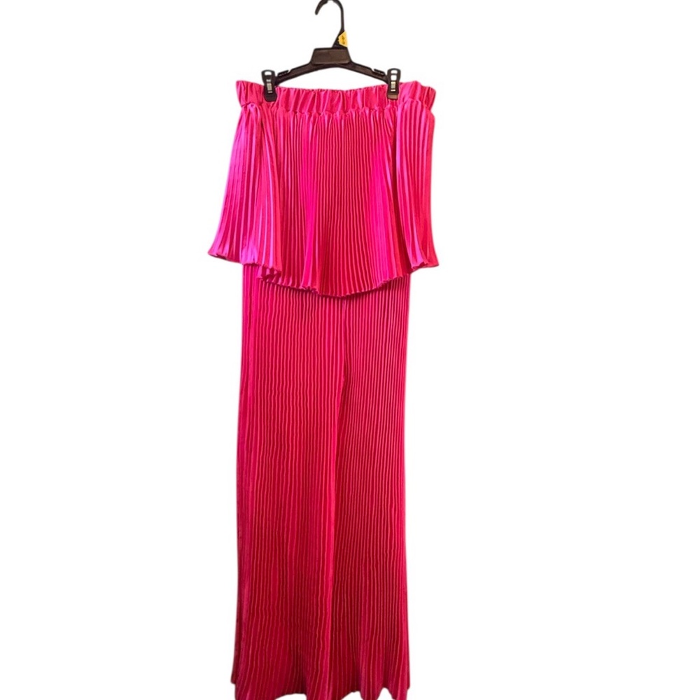 Strut And Bolt Satin Fuchsia Jumpsuit Tube Top Wide Leg Sz M Barbiecore